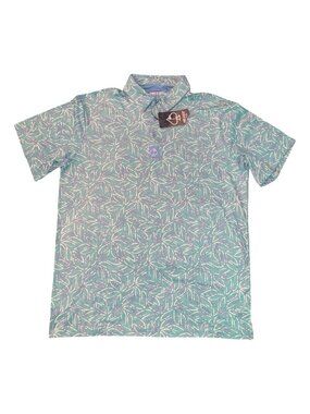 New Pins and Aces Polo Shirt Mens XL  Green Floral Golf Performance Stretch